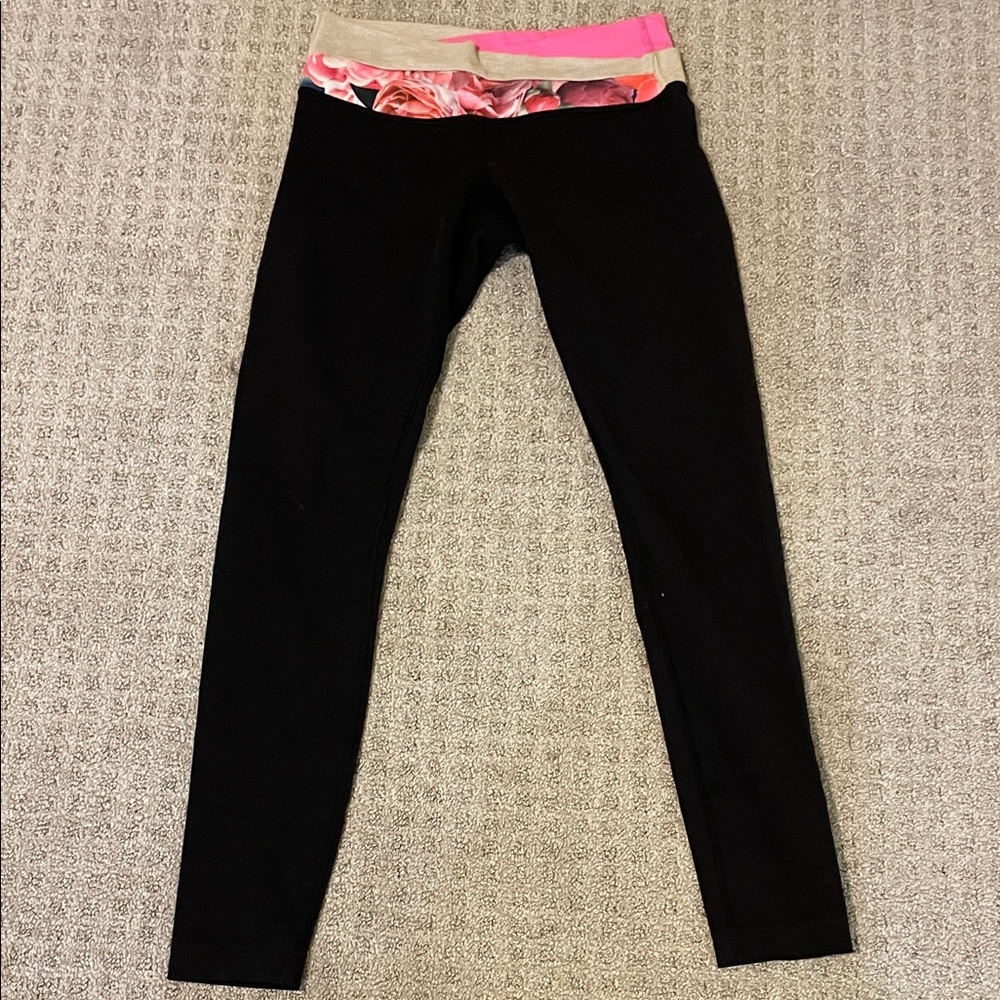 Lululemon Criss Cross Waist Black and Pink Athletic Leggings